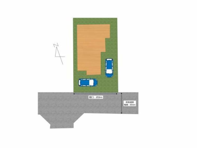 区画図 【区画図】駐車場は、拡張して駐車2台可能になります。前面道路の車通りは少ないので、運転が苦手な方でも焦らずに駐車できそうです。