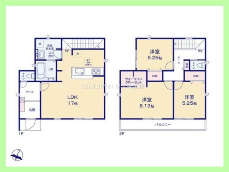 間取り図 3LDK。土地107.95平米（約32.65坪）建物91.92平米（約27.8坪）。収納豊富な全室収納付き。