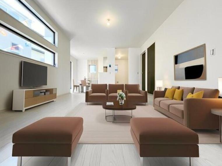 居間・リビング 絶妙なデザインが心地よさを引き立てる、理想のリビングスペース。（本画像はCGによる合成画像となります。家具は付属しておりません。）