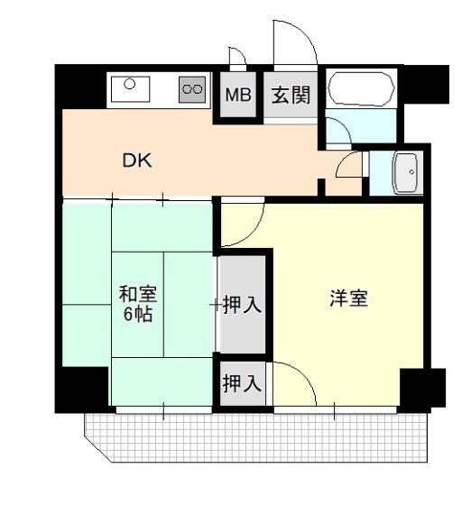 オオサキ竹ノ塚マンション(2DK) 3階の間取り
