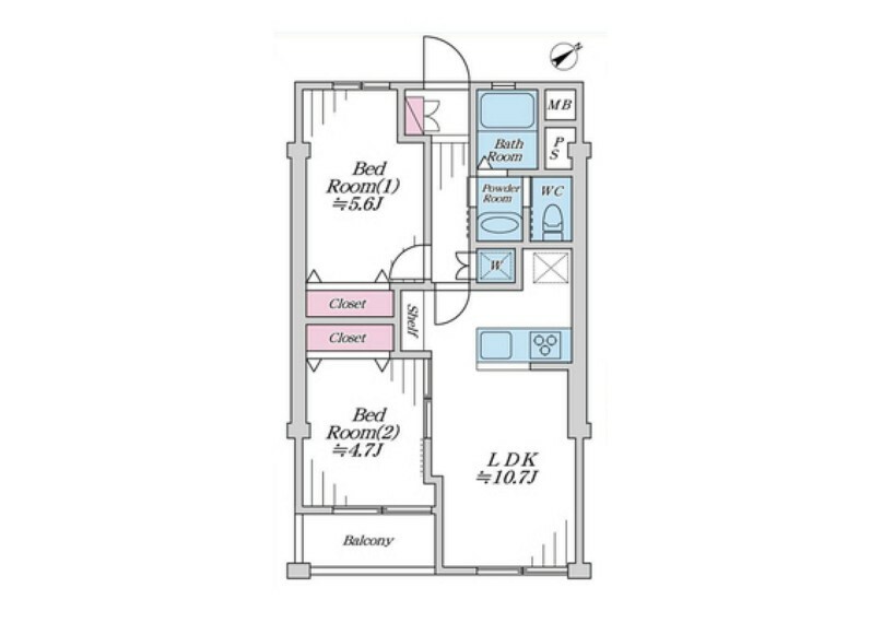 間取り図 南東向きで日当たり良好な2LDK内装フルリノベーション済です