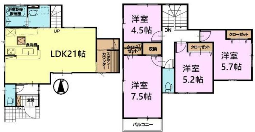 間取り図 4LDKの魅力的な間取り！LDKはゆったりとした空間で、ご家族との団らん時間が、より一層充実したものになりますね！家族との仲が深まり、自然と笑顔が増えそうです！