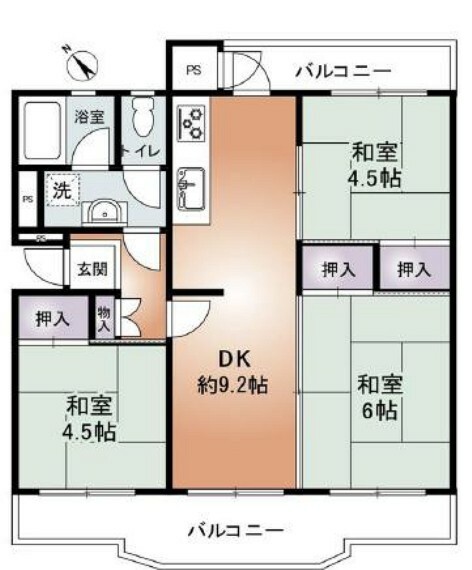 男山第4住宅316号棟(3DK) 4階の間取り