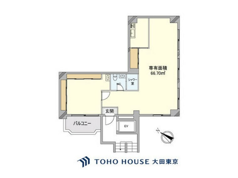 1LDK、専有面積66.7m2