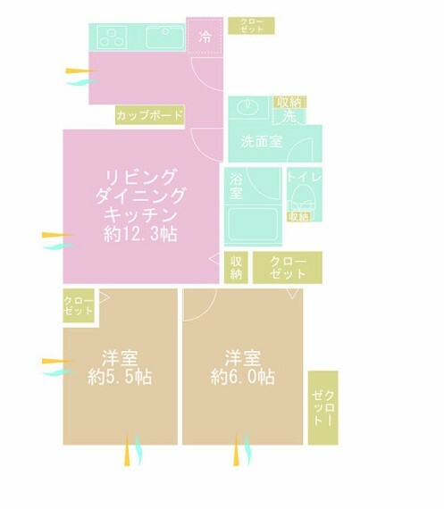 間取り図 2LDK、専有面積55.64m2、バルコニー面積18.78m2