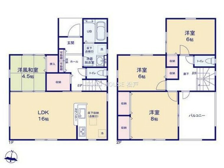 間取り図 2階各居室は6帖以上を確保しており、開放感ある空間を準備しております。住宅性能評価も取得しておりますので、安心した邸宅tなっております。