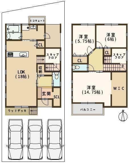 間取り図 間取 駐車3台可能（車種による）