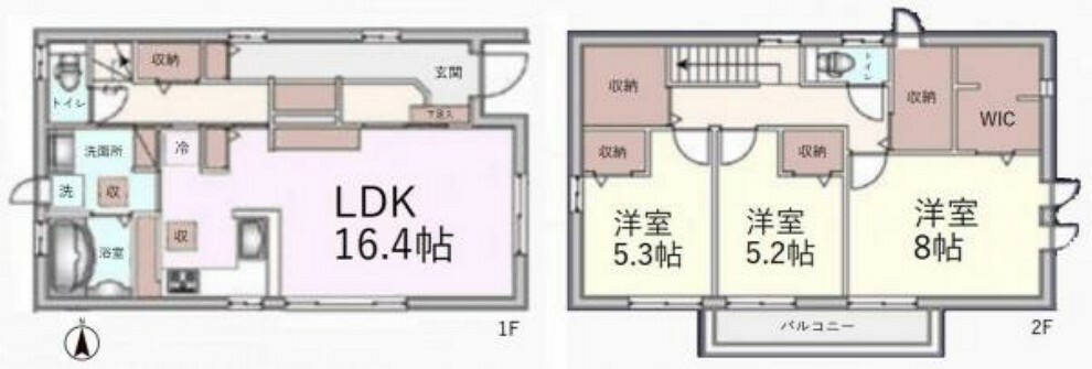 間取り図 建物面積:104.48平米、全室収納あり3LDK
