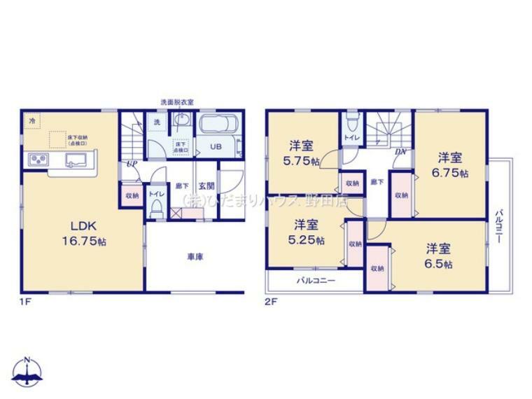 間取り図 2階4部屋の間取りは、将来にお子様それぞれの子供部屋を設けられます！1階は家族団らんの空間 2階はプライベート空間をしっかり確保した間取りです！（^^）！