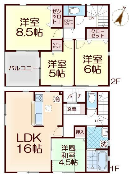 間取り図 LDK16帖・和室・浴室暖房乾燥機・南向きバルコニー！