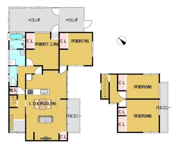間取り図 【間取り図】リフォーム後の間取り図です。4LDKで広々としたリビングが特徴的な明るいお家に生まれ変わります。部屋数もあるので、ご家族様それぞれの個室も確保できます。