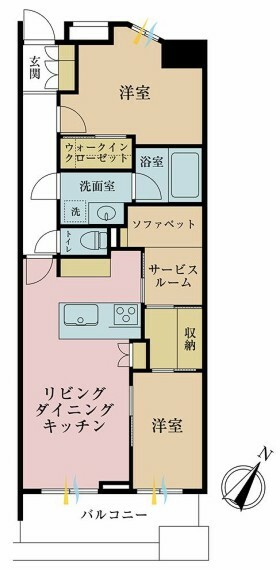 間取り図 2SLDK、専有面積57.79平米、バルコニー面積8.46平米