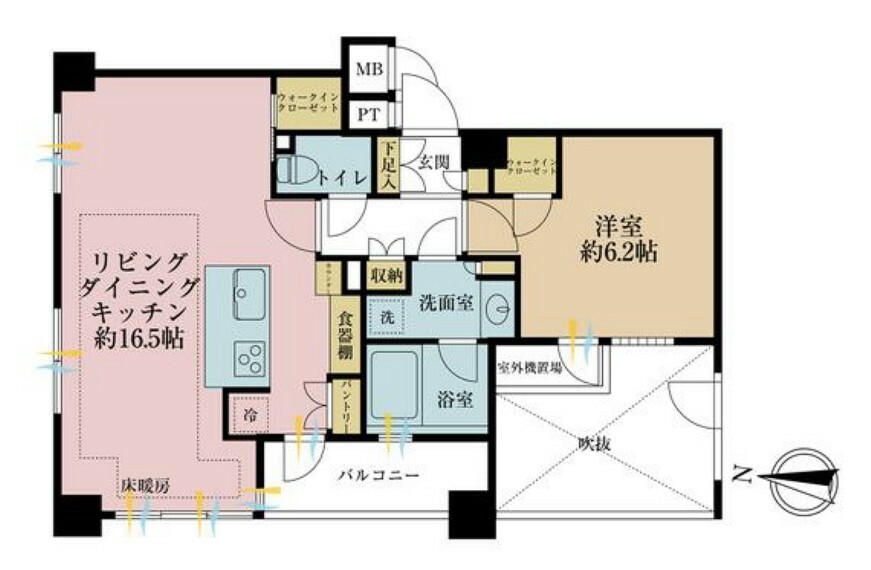 間取り図 1LDK、専有面積51.52平米、バルコニー面積11.97平米