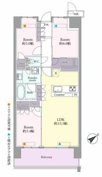 間取り図 WICをはじめ各所に収納あり。内装リノベーション済みのお住まいです。大切なペットと一緒に暮らせます（細則あり）。バルコニーからの眺望良好！