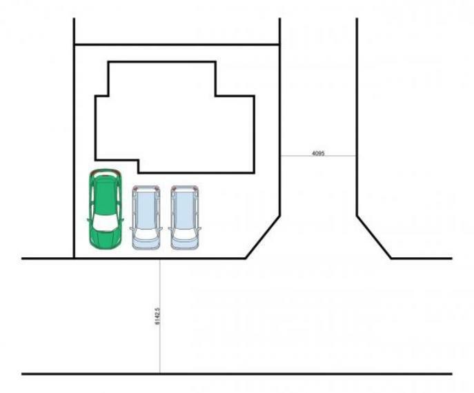 区画図 【区画図】南東角地の区画で陽当たり良好。駐車場拡張工事により駐車台数は3台分（車種による）に拡張致します。