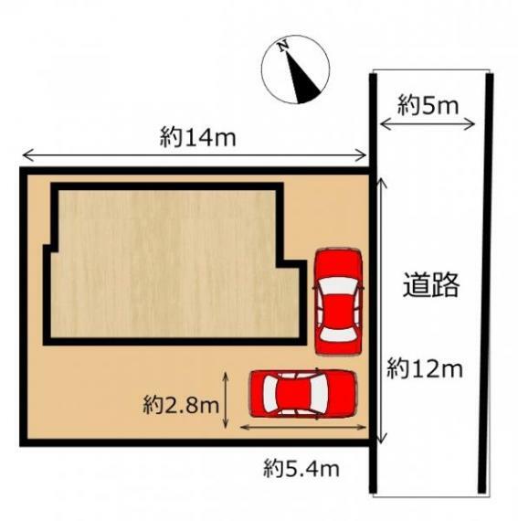 区画図 【リフォーム中　4/29更新】駐車場は横づけ1台分拡張予定。2台分のカースペースが確保されます。