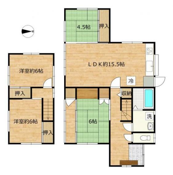 間取り図 【リフォーム後間取図】4LDKの間取りのおうちです。1階に和室が2部屋、2階に洋室が2部屋あります。