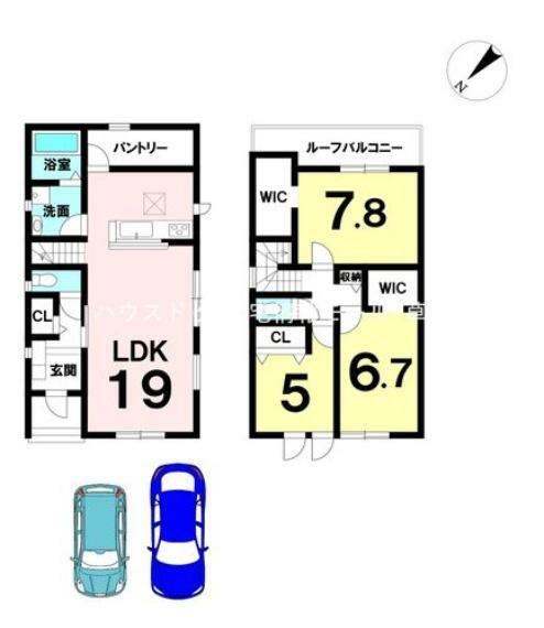 間取り図 【1号地/全2区画】大容量のパントリー付き！　全2区画分譲地　笠縫小学校まで徒歩6分　駐車2台可　スーパーまで徒歩2分