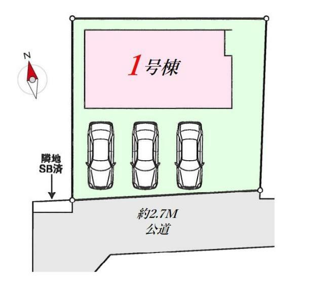 区画図 駐車場は3台分収容可能です（車種、サイズ要確認）
