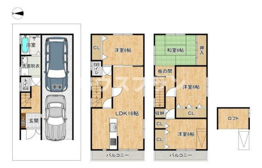 間取り図 収納豊富な4LDK物件。家族とのコミュニケーションとプライベートの時間のバランスを取りやすい間取り。