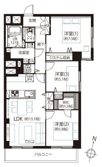 間取り図 【間取り】74平米3LDK