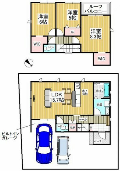 間取り図 3LDKのゆとりある間取りです