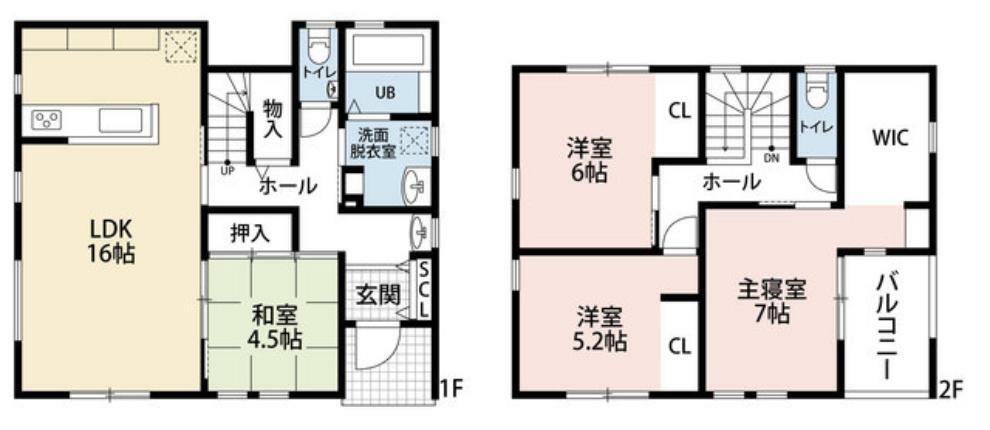 間取り図 LDK広々16帖。全居室収納完備。