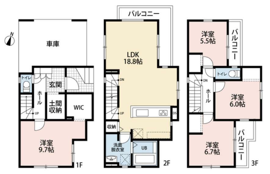 間取り図 2階LDKで日当たりとプライバシーにも配慮しています。お掃除がしやすいオールフローリング。広めの土間収納が魅力的＾＾