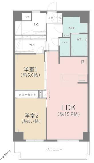 間取り図 2LDKの中古マンションは、経済的にお手頃な価格の物件です。リビングルームで家族団らんの時間が過ごせ、間仕切りで隔てた2部屋は、寝室や書斎、子供部屋など、目的に応じて、使えることがメリットです。