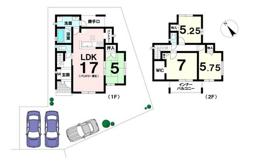 間取り図 4LDK！駐車3台（普通2＋軽1）可能！