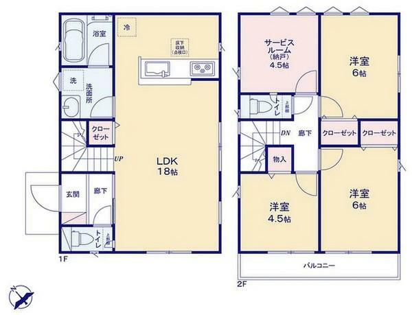 間取り図 LDKは広々18帖、住まう人の快適性を追求した空間設計の2LDK＋S（納戸）＋車庫