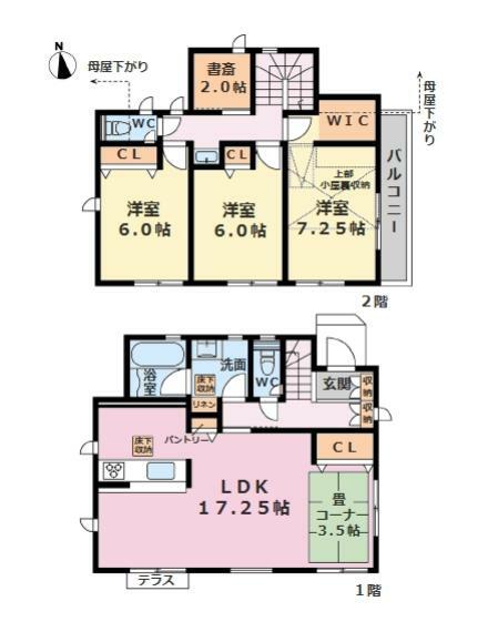 間取り図 ■建物面積:101.02平米の2階建て3LDK＋書斎＆小屋裏収納付き新築戸建