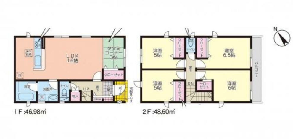 2号棟:LDK＋和室で19帖の広々とした空間になります。