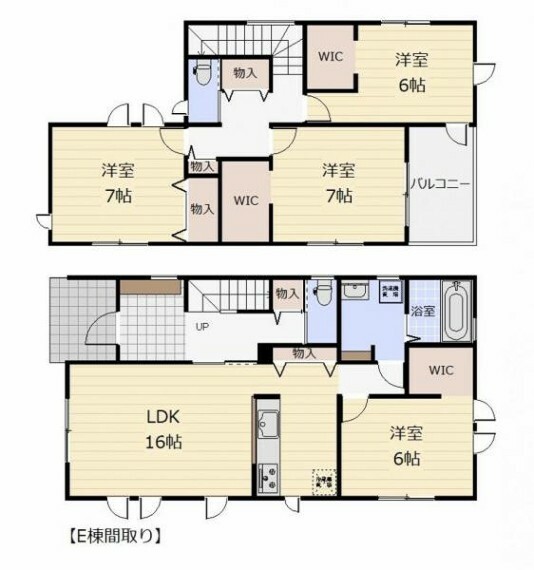 間取り図 （E棟間取）洋室3部屋にWIC付きでお部屋を広くスッキリお使い頂けます！