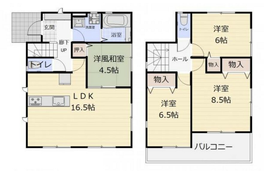 間取り図 （2号棟）リビングダイニングと和室併せて約21帖の広々空間