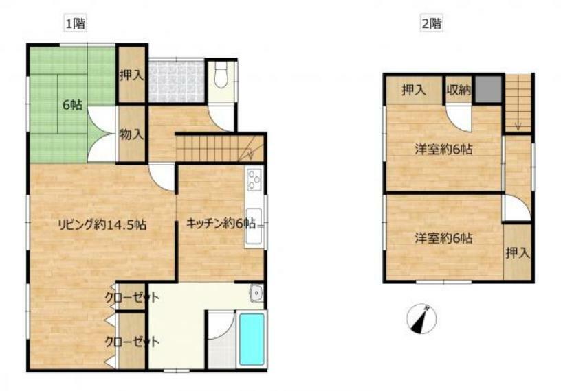 間取り図 【リフォーム前】1階に1部屋、2階に2部屋の3LDKの住宅になっております。