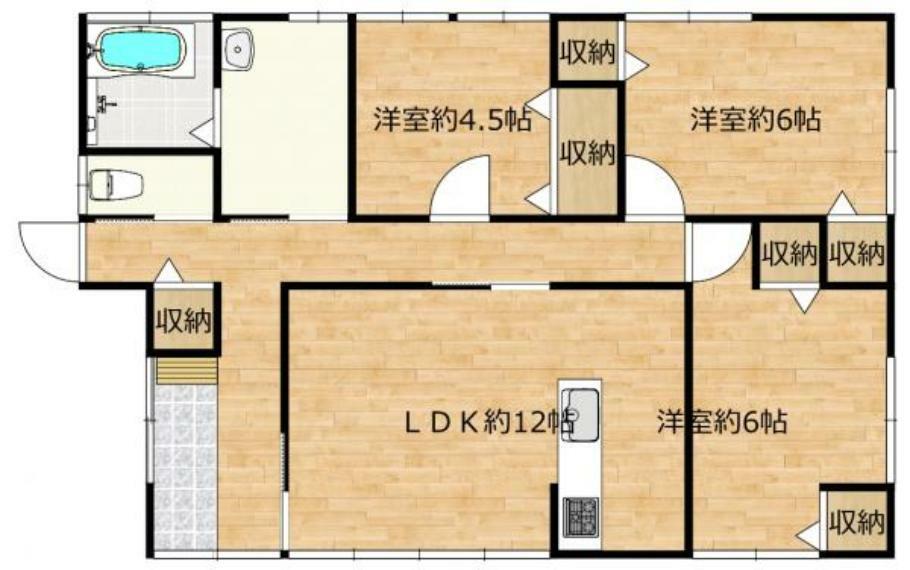 間取り図 【リフォーム後間取図】リフォーム後予定間取図になります。洋間3部屋の3LDKに間取図変更を行っていく予定です。