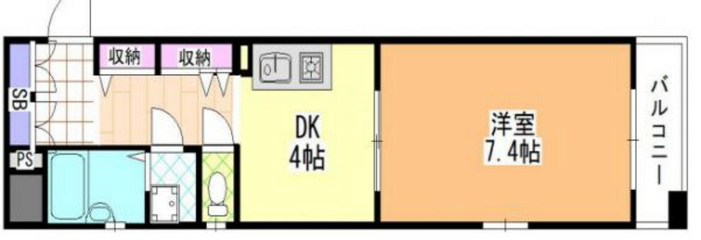 プレサンス新神戸(1DK) 7階の間取り
