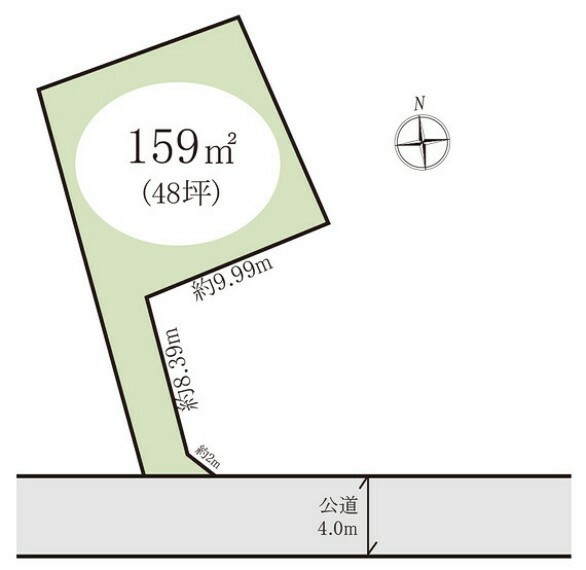 区画図 土地48.09坪（159m2）のゆったりとした敷地陽当り・通風良好です