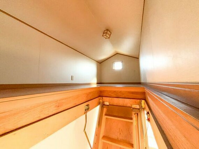 収納 普段は収納できる可動はしごを上ると、屋根裏の有効スペースの開けた空間ができます。収納にするもよし、自分だけのプライベートスペースにするもよし。あると嬉しい大空間です。