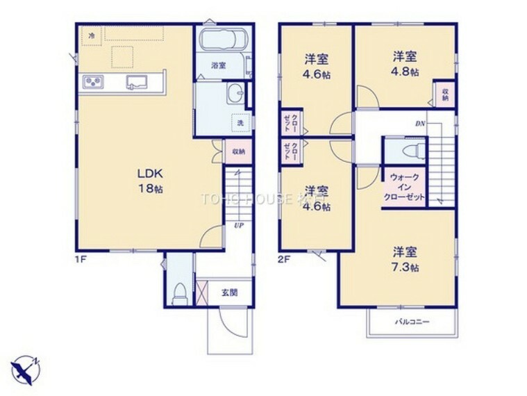 18帖のリビングには、折り上げ天井を設け通常の18帖のリビングよりも広さを確保しております！2階にも4部屋を設け大家族にも対応可能です！