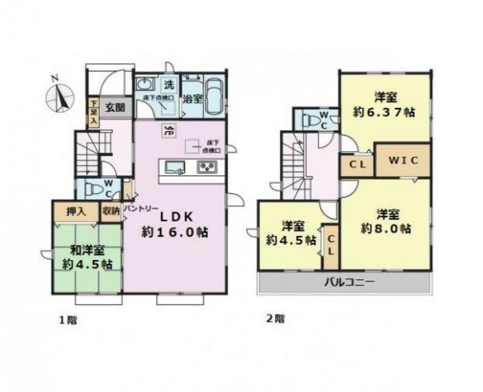 間取り図 ■建物面積:96.46平米の2階建て4LDK新築戸建