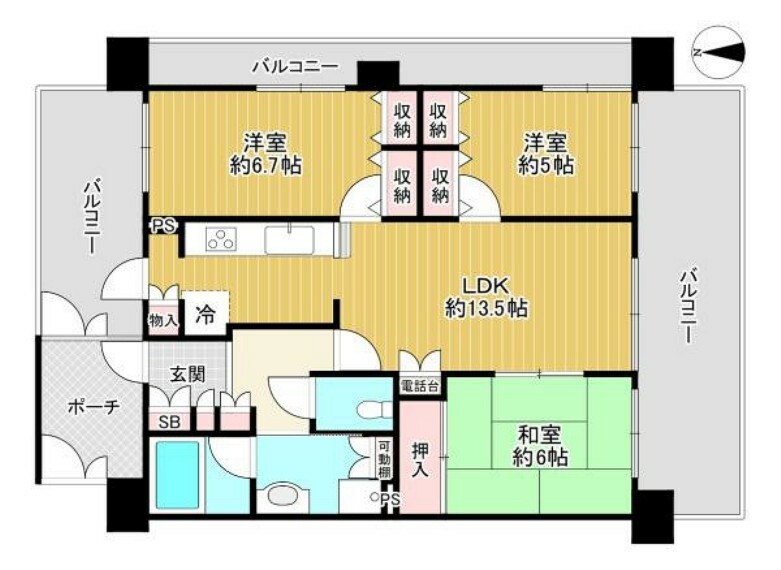 間取り図 【間取り】3LDKです。LDKは約13.5帖あり広々住空間です。