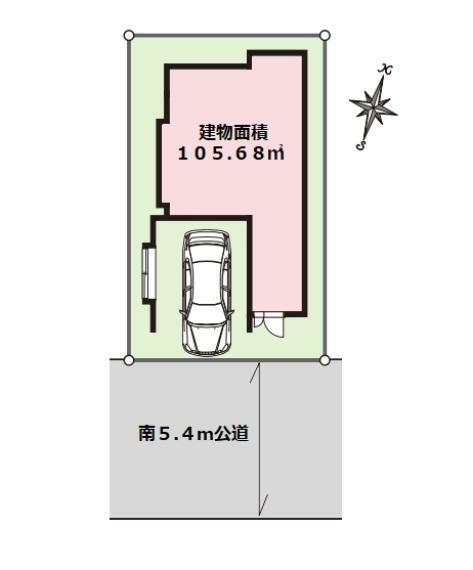 区画図 ■前面道路は南側5.4m公道で陽当り良好、カースペース1台分あり