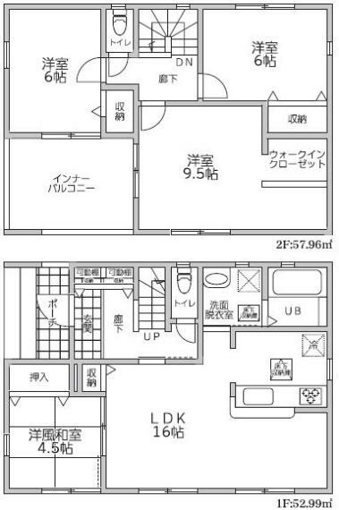 間取り図 水廻り集中設計！家事効率アップの間取りです