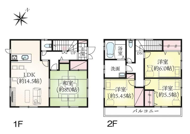 間取り図 全居室収納スペース付き＾＾足を伸ばしてくつろげる和室ございます！2部屋から出入り可能なバルコニーです＾＾