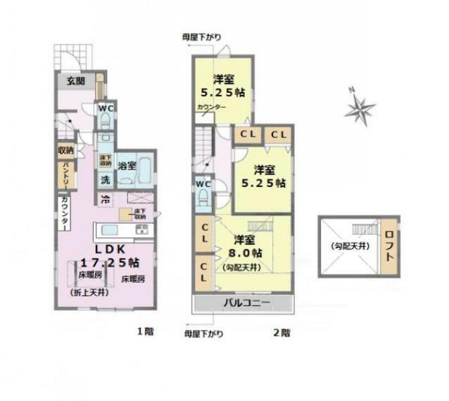 間取り図 ■建物面積:87.14平米の2階建て3LDK＋ロフト付き新築戸建
