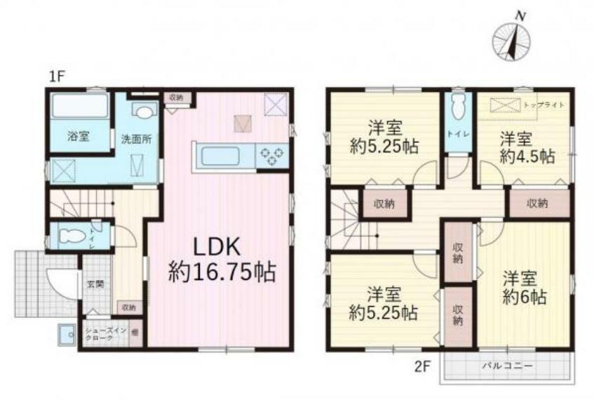 間取り図 建物面積:96.88平米、全室2面採光4LDK