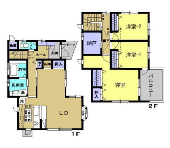 間取り図 中古の戸建3LDKは、近隣との距離があり、騒音問題が起きにくいのがメリットです。2人又は3人家族にとって、丁度良い空間で、価格も経済的です。3部屋あることで寝室や書斎、子供部屋にすることも可能です。