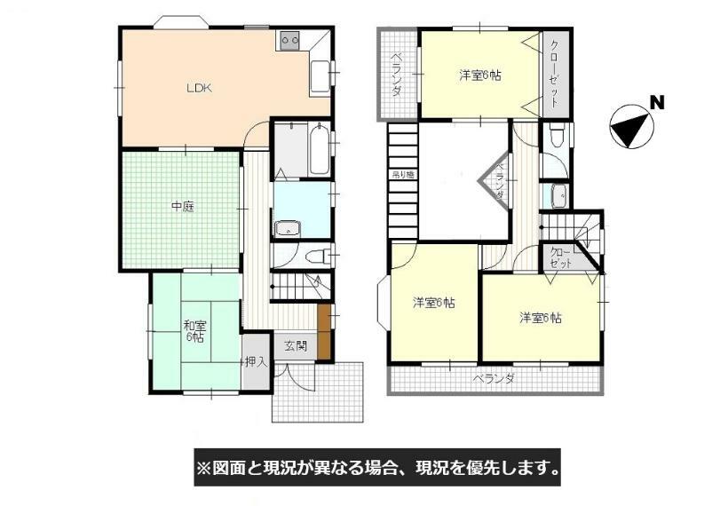 間取り図 全居室6帖以上の4LDK・中庭あり・南東向きバルコニーで陽当り良好・家事ラク動線！ リフォームの相談・お見積もり無料で承ります！ ジャパンミート卸売市場まで徒歩約2分（100m）、お買い物に便利です！